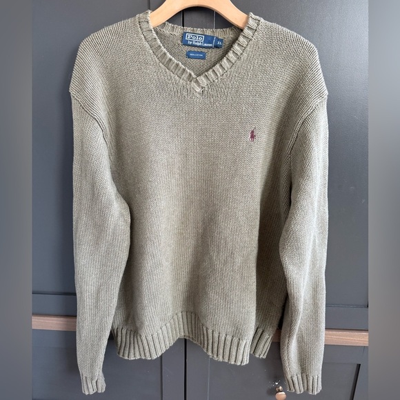 Polo by Ralph Lauren Men's Light Green Cotton V-Neck Sweater • XL - Picture 1 of 6
